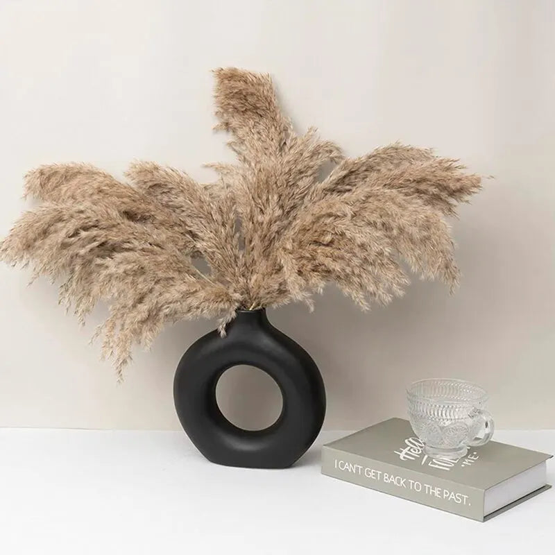 NORTHEUINS Eramic Nordic Donut Hollow Flower Vase Figurines Interior